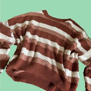 Hollister Women's Brown and Cream Striped Sweater
